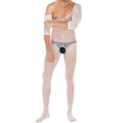 Pure White Crotchless Low Cut Jampsuit Teddy For Men