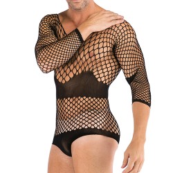 Erotic Men Fishnet Long sleeved Teddy Lingerie