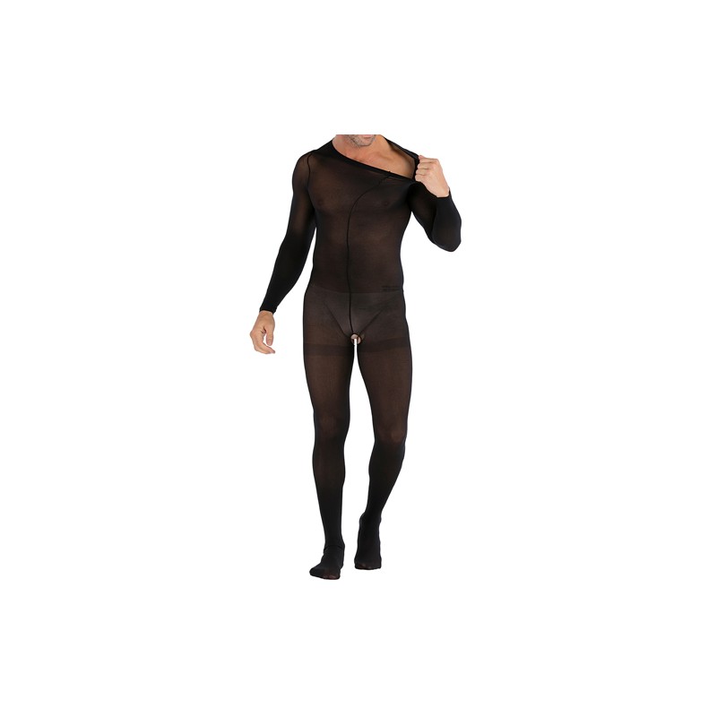 Mesh Long-sleeved Crotchless Jampsuit