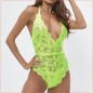 Bright-colored Deep V Neck Halter Lace Suit Jampsuit