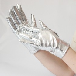 Short-length Faux Leather Dancing Show Gloves