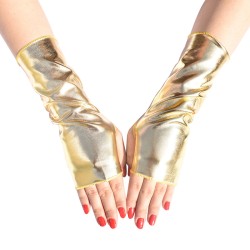 Short Fingerless Patent Leather Punk Style Gloves