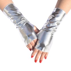 Short Fingerless Patent Leather Punk Style Gloves