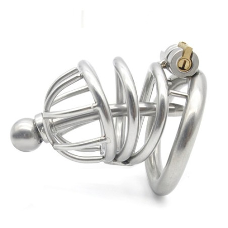 Bent Ring Chastity Cage with Metal Urethral Plug