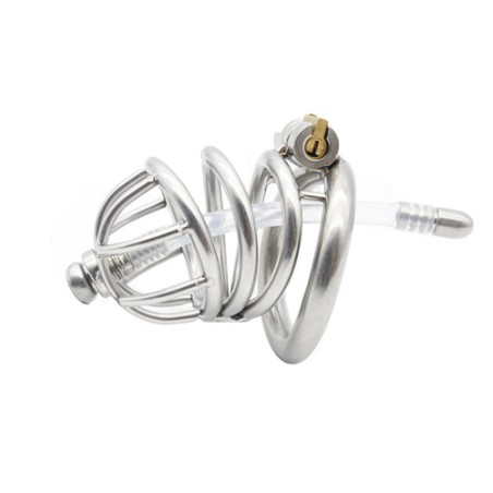 Bent Ring Chastity Cage with Silicone Urethral Plug