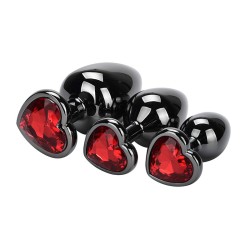 Heart Jeweled Stainless Steel Butt Plug - Black