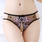 Women Embroidered See-through Crotchless T-back Hot Panty