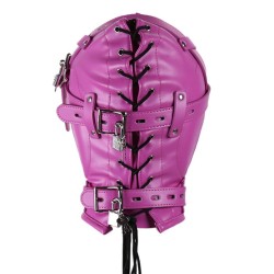 Sensory Deprivation Hood with Open Mouth Gag - Rose