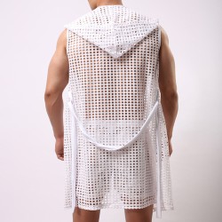 Powerful Hollowed-out Net Hooded Bandaged Bathrobe