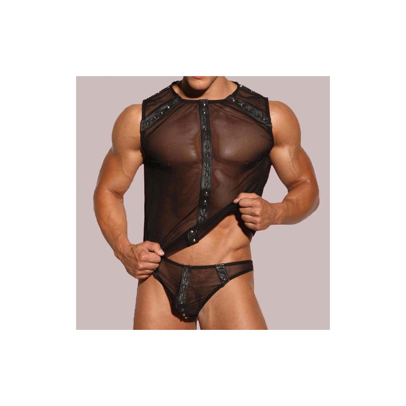Roman Style See-through Mesh Vest And Panty Suit