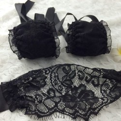 Ladies Black Lace Mask And Handcuffs Suit Sexy Accessories