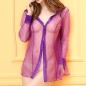 Alluring Transparent Shirt Style Mesh Night Wear