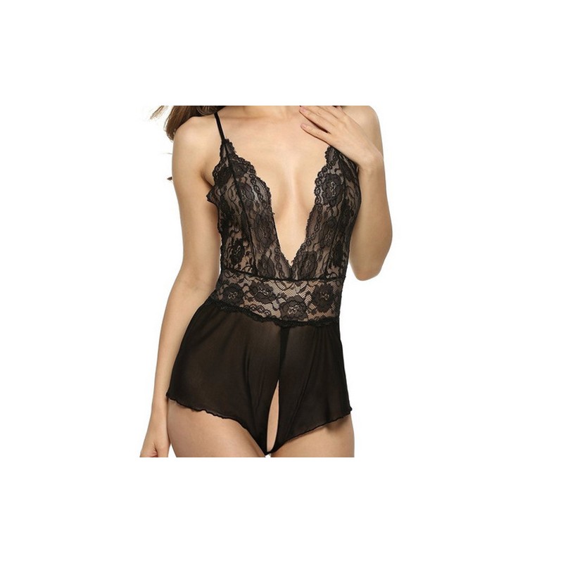 Classy Strappy Mesh Splicing Crotchless One-piece Suit