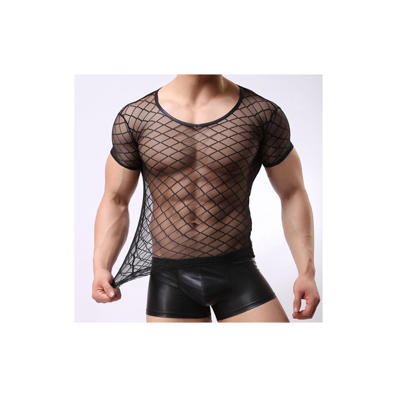 Strong Transparent Diamond Mesh Short Sleeves Underwear