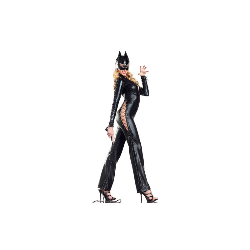 Wild Black Low-cut Hollow Out Catwomen Jumpsuit Costume