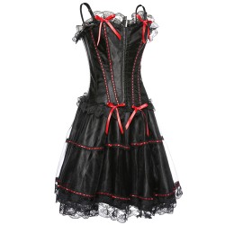 Hot Strappy Lace Trim Satin Corset With Mesh Dress