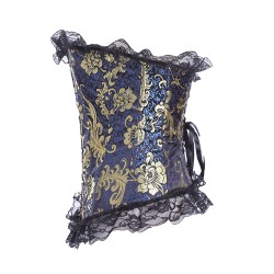 Royal Embroidered Lace Trim Buckled Sexy Corset With Thong