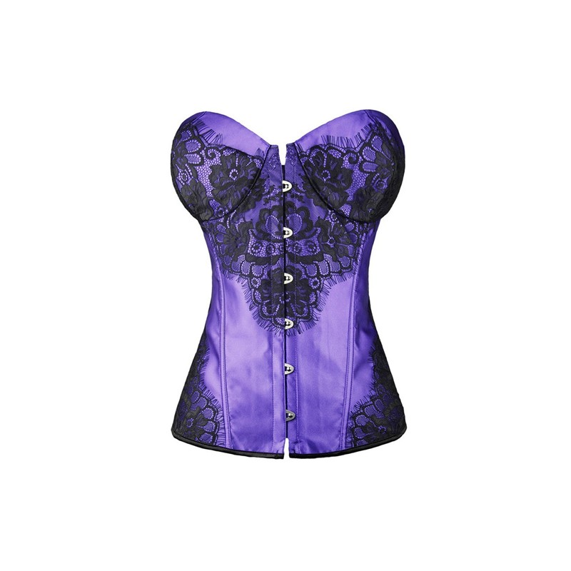 Charming Satin Floral Lace Plastic Bones Shaper Corset