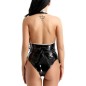 Black Alluring Servant Girls Mesh Patent Leather One-piece Suit