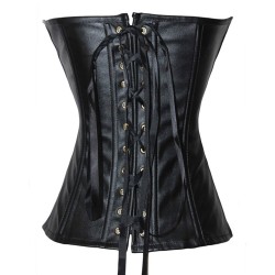 Classic Leather Gold Zipper Overbust Tights Corset