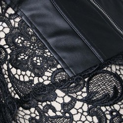 Black Lace Strappy Faux Leather Splicing Back Zipper Bustiers