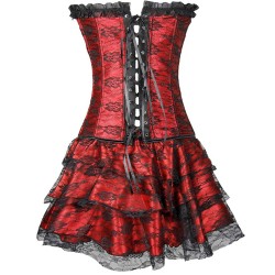 Long Overbust Floral Lace Bandage Ladylike Dress Corset