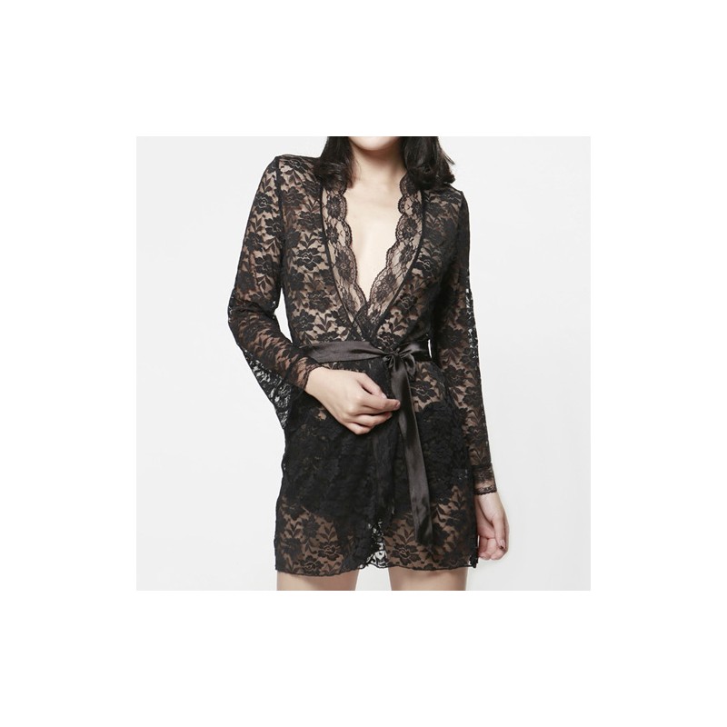 Black Swan See-through Lace Bandage Sexy Robe
