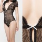 Hot Black Deep V-neck Lace And Mesh Splicing Bowknot Jumpsuit Li